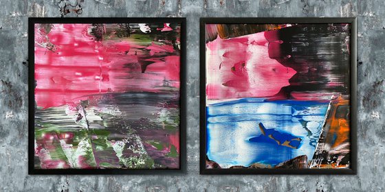 "We Could Be So Good Together" - Original PMS Abstract Diptych Acrylic Paintings On Plexiglass, Framed - 52" x 26"