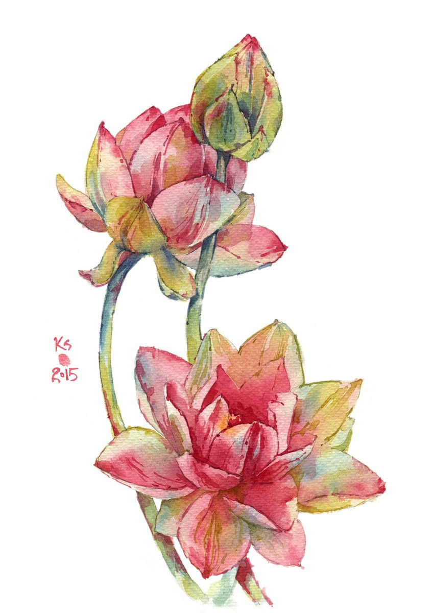 Impressionistic Botanical Watercolour By Ksenia Selianko, 8 X 11", Lotus - The Flower Of Life, Original Artwork