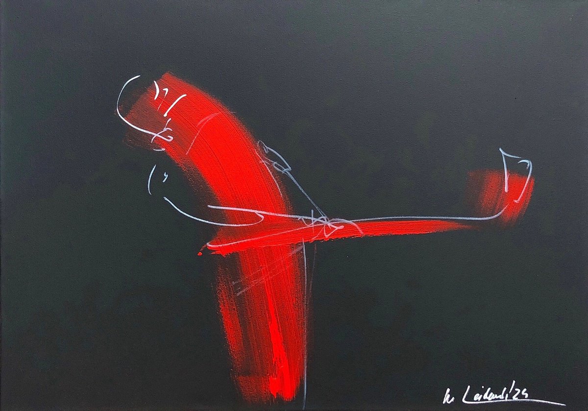 Expressive Portrait Acrylic Painting By Nicole Leidenfrost, 28 X 20", Golfer Abstrakt, Original Artwork