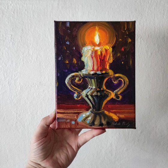 Burning candle Original oil painting 6x8''