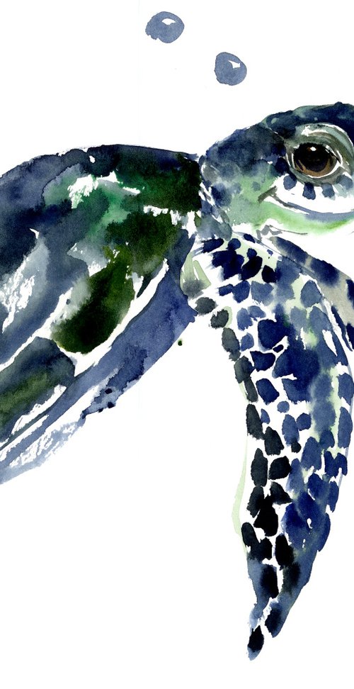 Sea Turtle, watercolor turtle painting by Suren Nersisyan