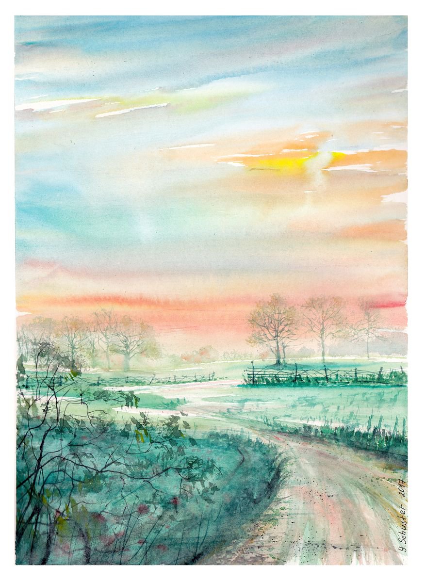 Impressionistic Landscape Watercolour By Yulia Schuster, 12 X 17", In Wonderland, Original Artwork