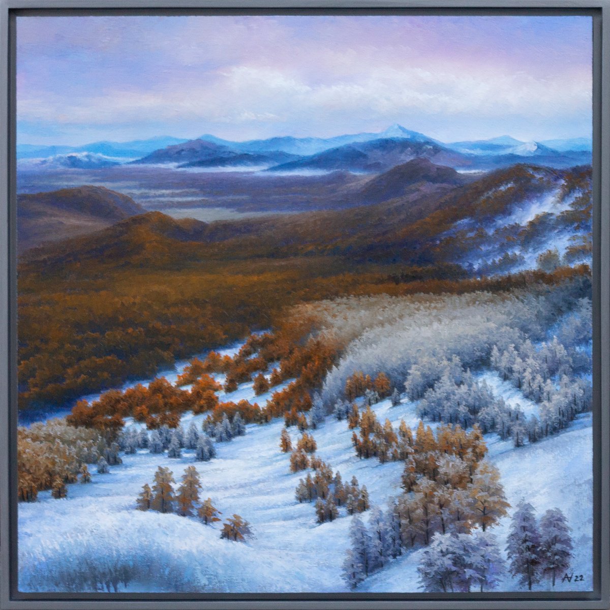 Impressionistic Landscape Oil Painting By Oleksii Vylusk, 29 X 29", Mountain Valley 3, Original Artwork