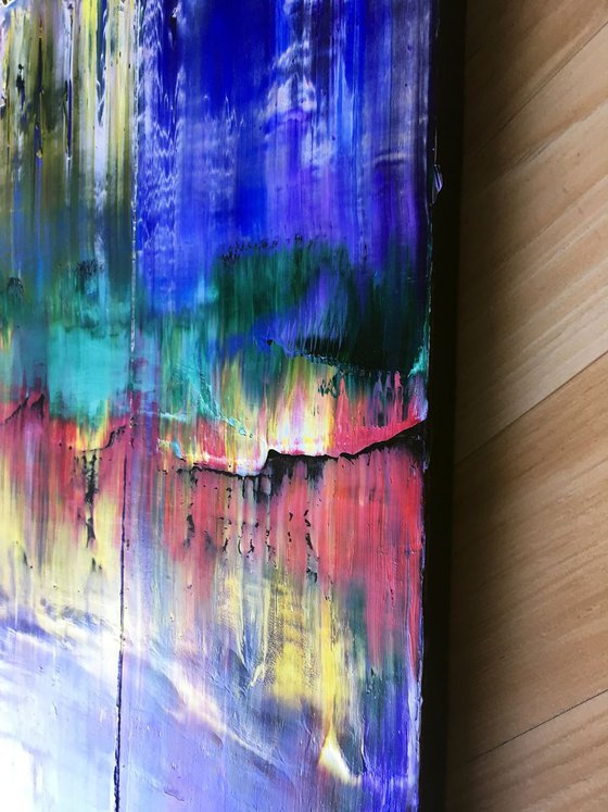 "Color Cascade" -  Original PMS Oil Painting On Reclaimed Wood - 16 x 35 inches