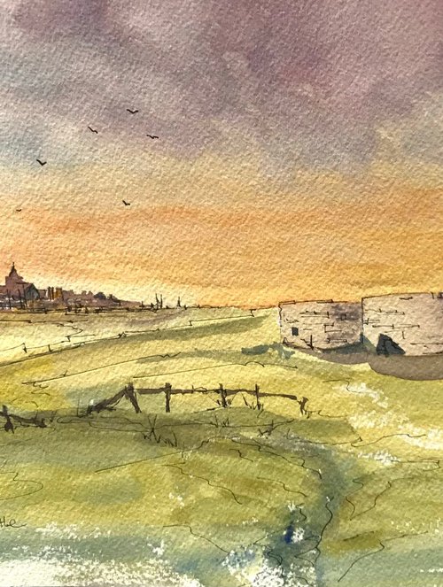 Camber Castle and Rye from the western marshes by Brian Tucker