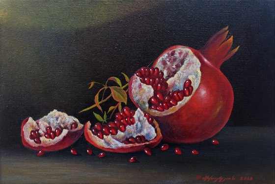 Still life-pomegranates (20x30cm, oil painting, ready to hang)