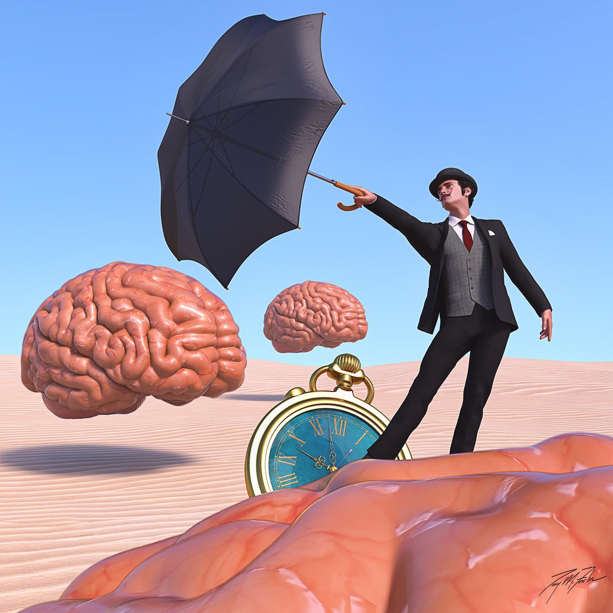 Surrealistic Portrait Giclee Print By Tony Fowler, 30 X 30", Temporal Fissure, Original Artwork