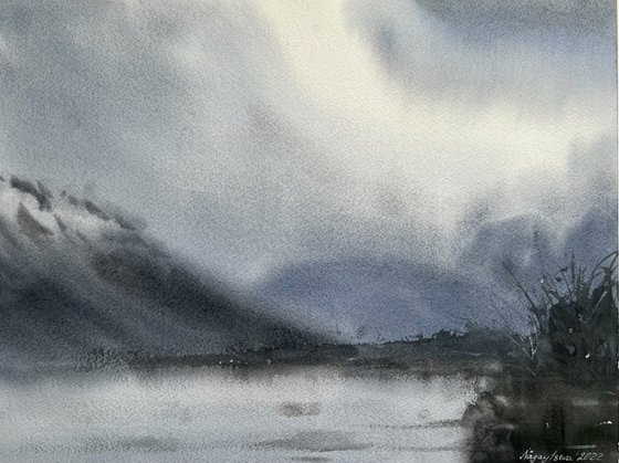 Original watercolour painting, Before thunderstorm, Canmore, Alberta, Canada