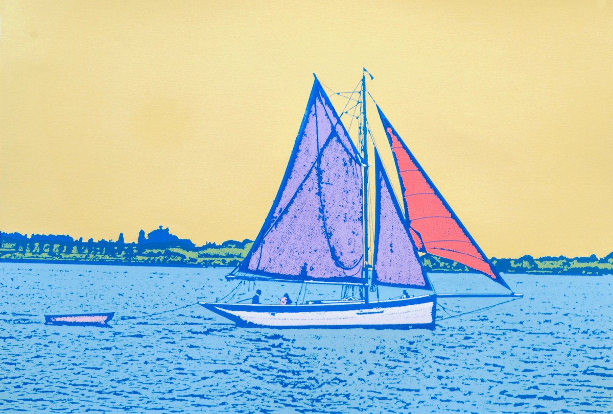 Landscape Screenprint By Talia Russell, 39 X 28", Summer Sailing - A1, Original Artwork