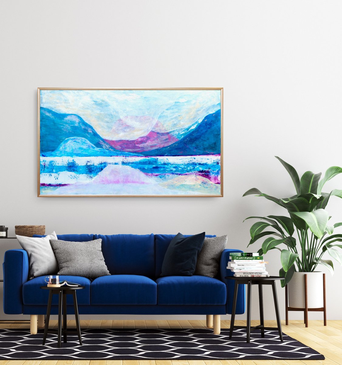 Abstract Painting By Elide Pizzini, 47 X 28, Blue Mountains, Original Artwork