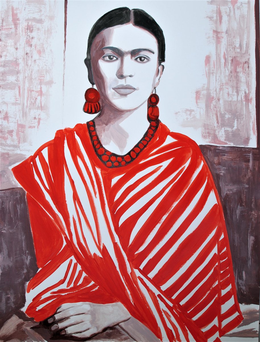 Surrealistic Portrait Acrylic Painting By Alexandra Djokic, 28 X 35, Frida Kahlo, Original Artwork