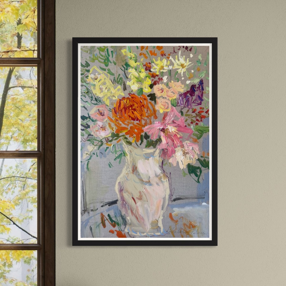 Impressionistic Botanical Oil Painting By Lilia Orlova-Holmes, 20 X 30", Flowers By The Window, Original Artwork