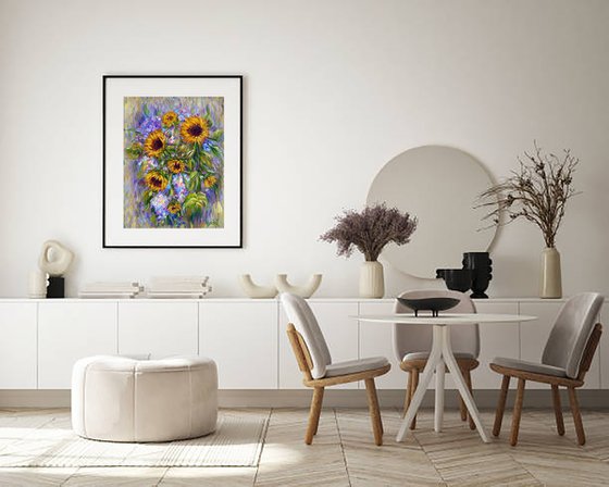 Sunflowers with Lilacs.