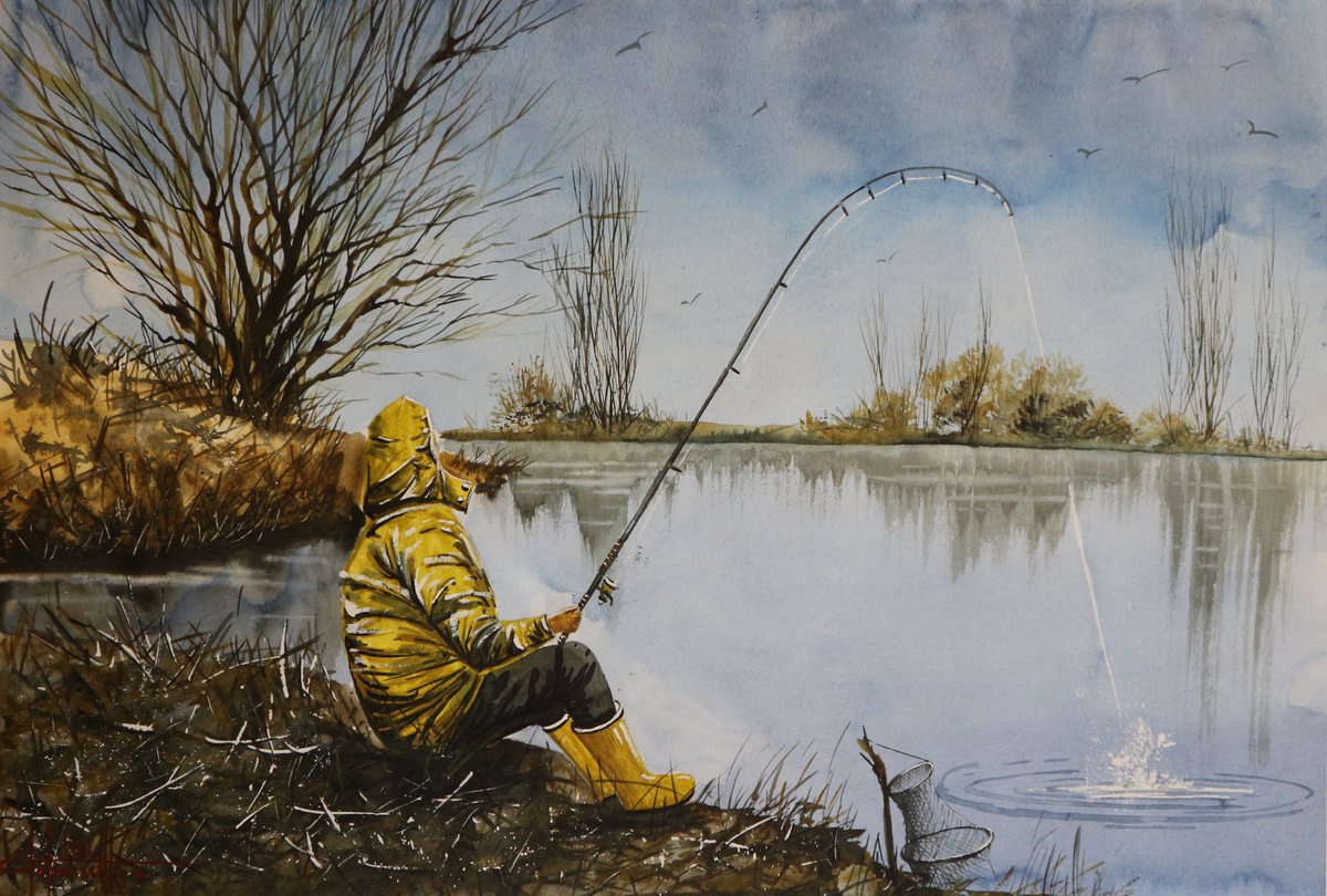 Spring fishing 2021 Watercolor on paper 42x60 by Eugene Gorbachenko