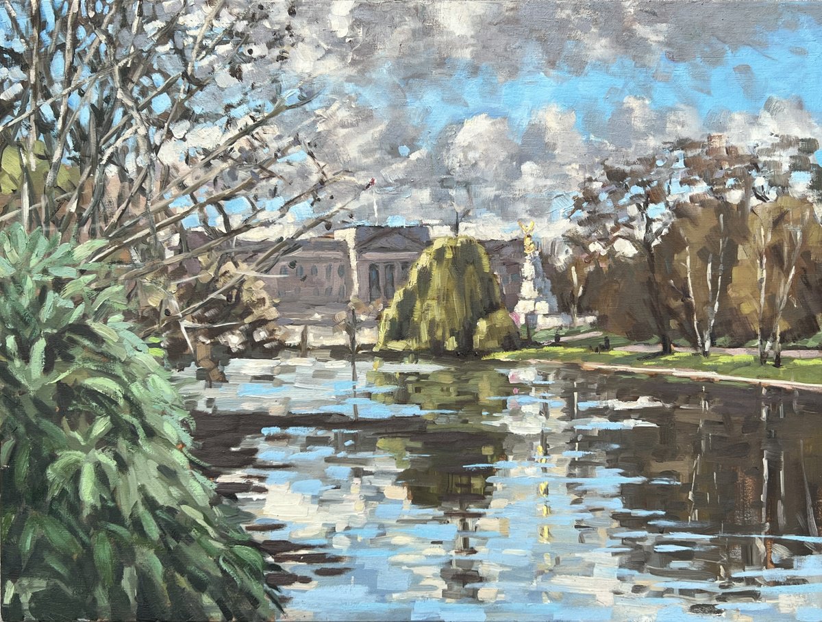 Impressionistic Cityscapes Oil Painting By Louise Gillard, 16 X 12", Buckingham Palace From St James