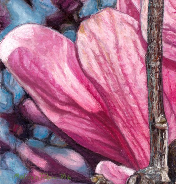 Original Magnolia Painting | Magnolias in Astoria | Soft Pastel Drawing | Pink Flower Home Decor