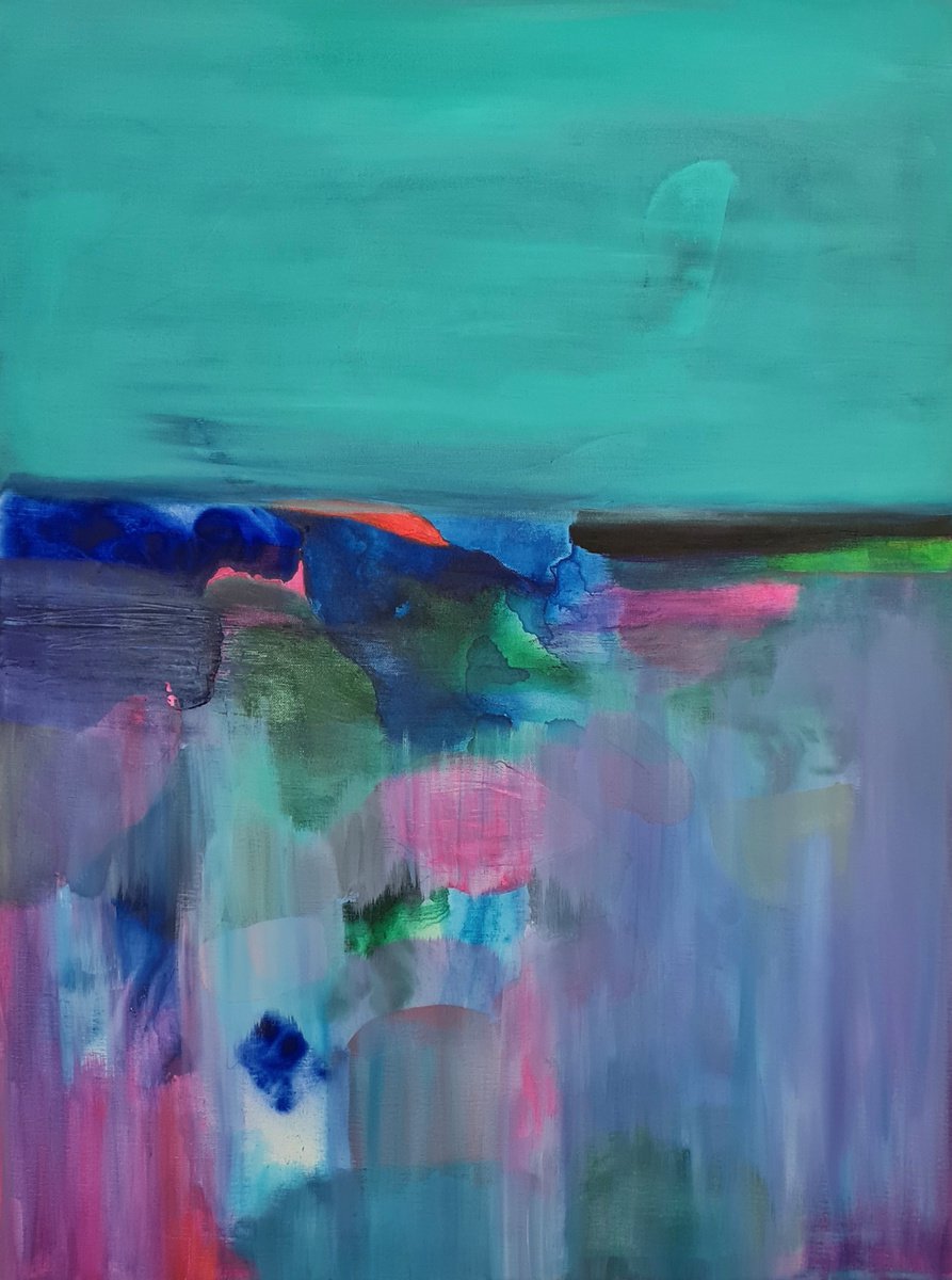 Organic Landscape Acrylic Painting By Wioletta Gancarz, 24 X 31", Fantasy Land, Original Artwork