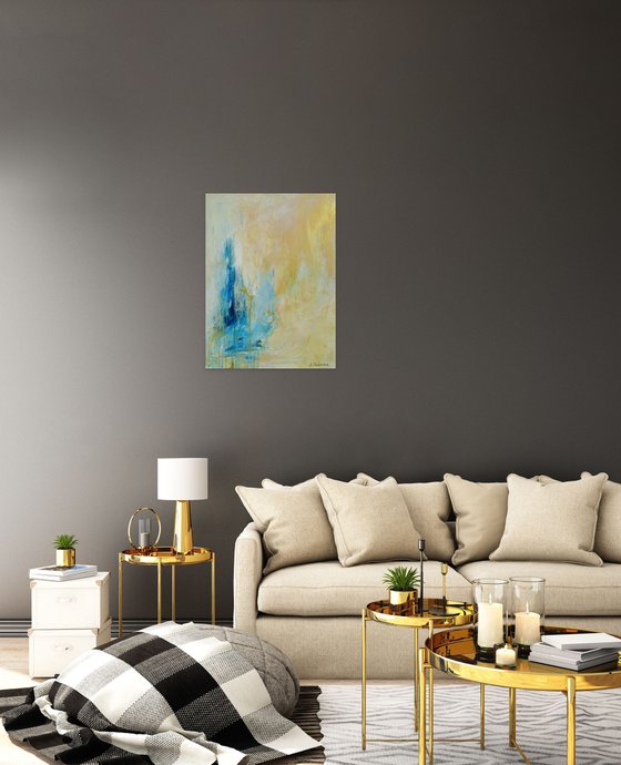 Blue and Gold Abstract Landscape Painting #1. Modern Art