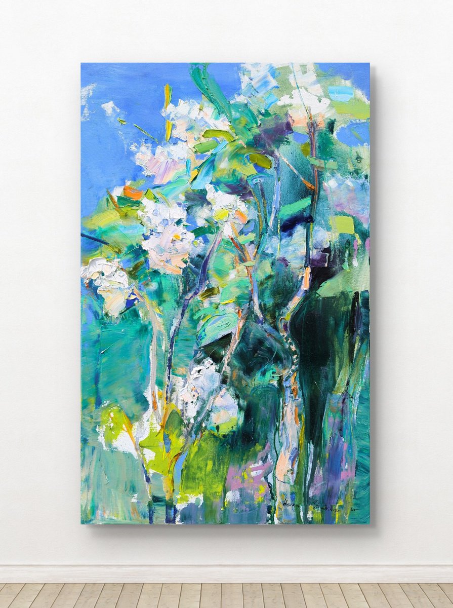 Impressionistic Botanical Oil Painting By Helen Shukina, 20 X 31, The Tenderness Of Lilac, Original Artwork