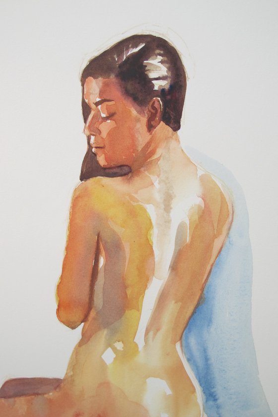 Seated female nude back study