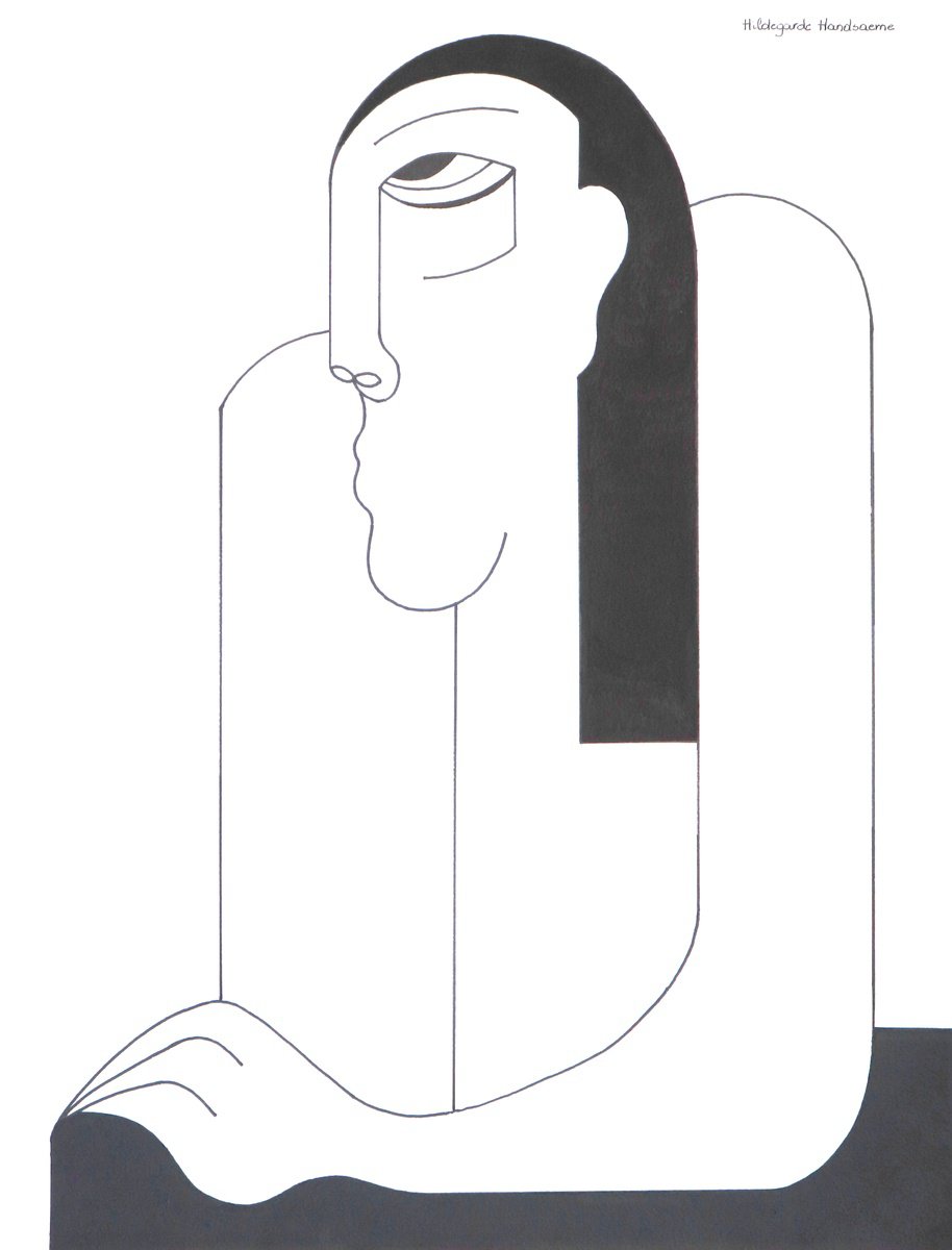 Organic Portrait Ink Drawing By Hildegarde Handsaeme, 20 X 26, Deux En Une, Original Artwork