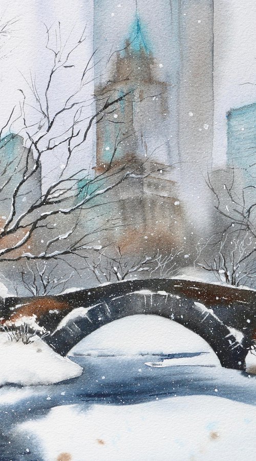 Central Park. New York. Original watercolor artwork. by Evgeniya Mokeeva