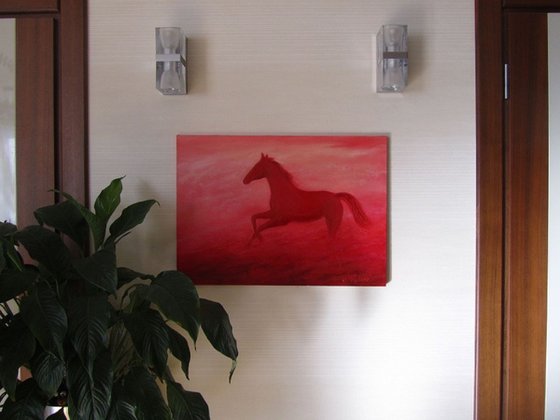 Red horse, Original artwork, 70x50 cm, FREE SHIPPING