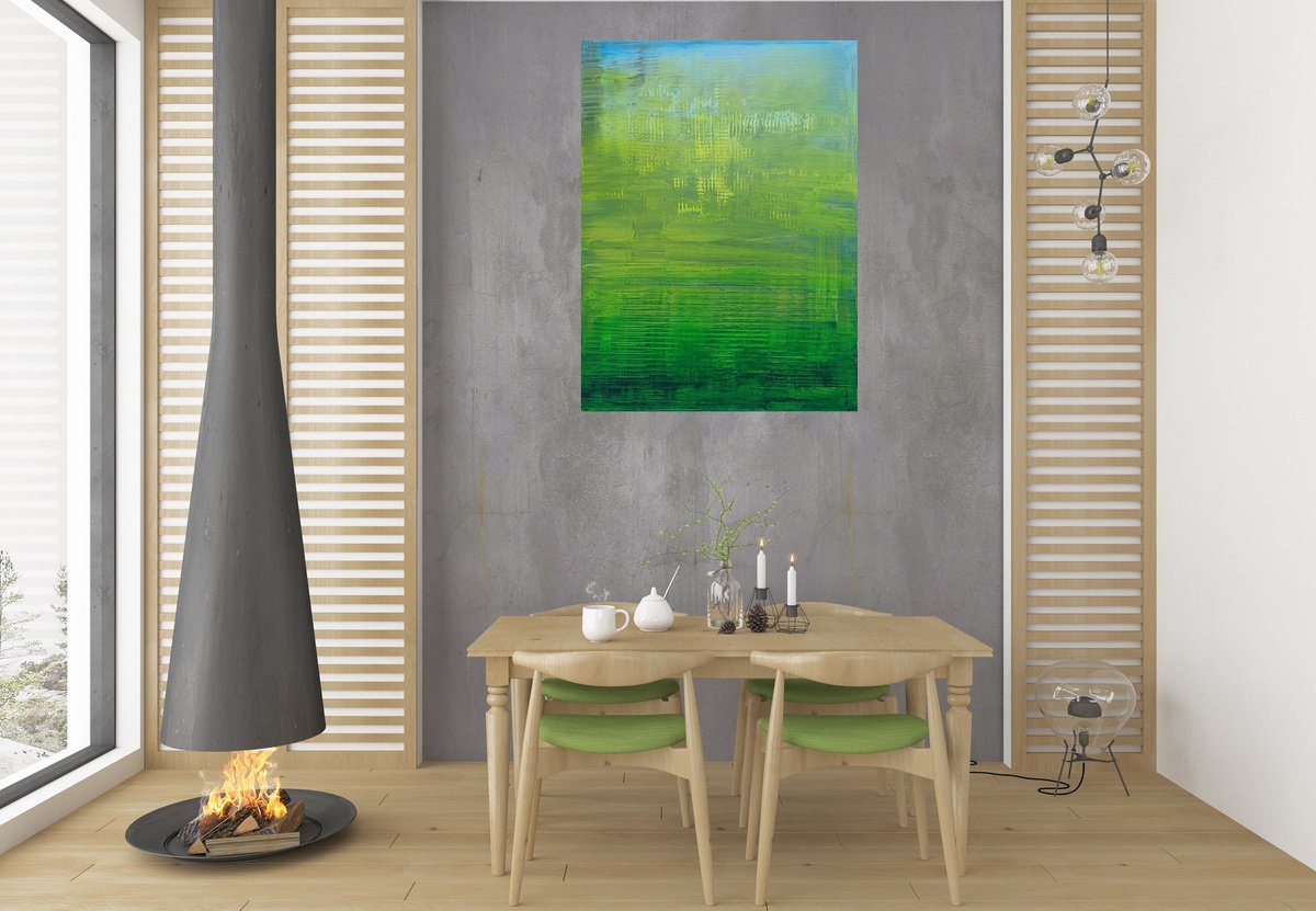 Green fields - minimalistic abstract painting by Ivana Olbricht
