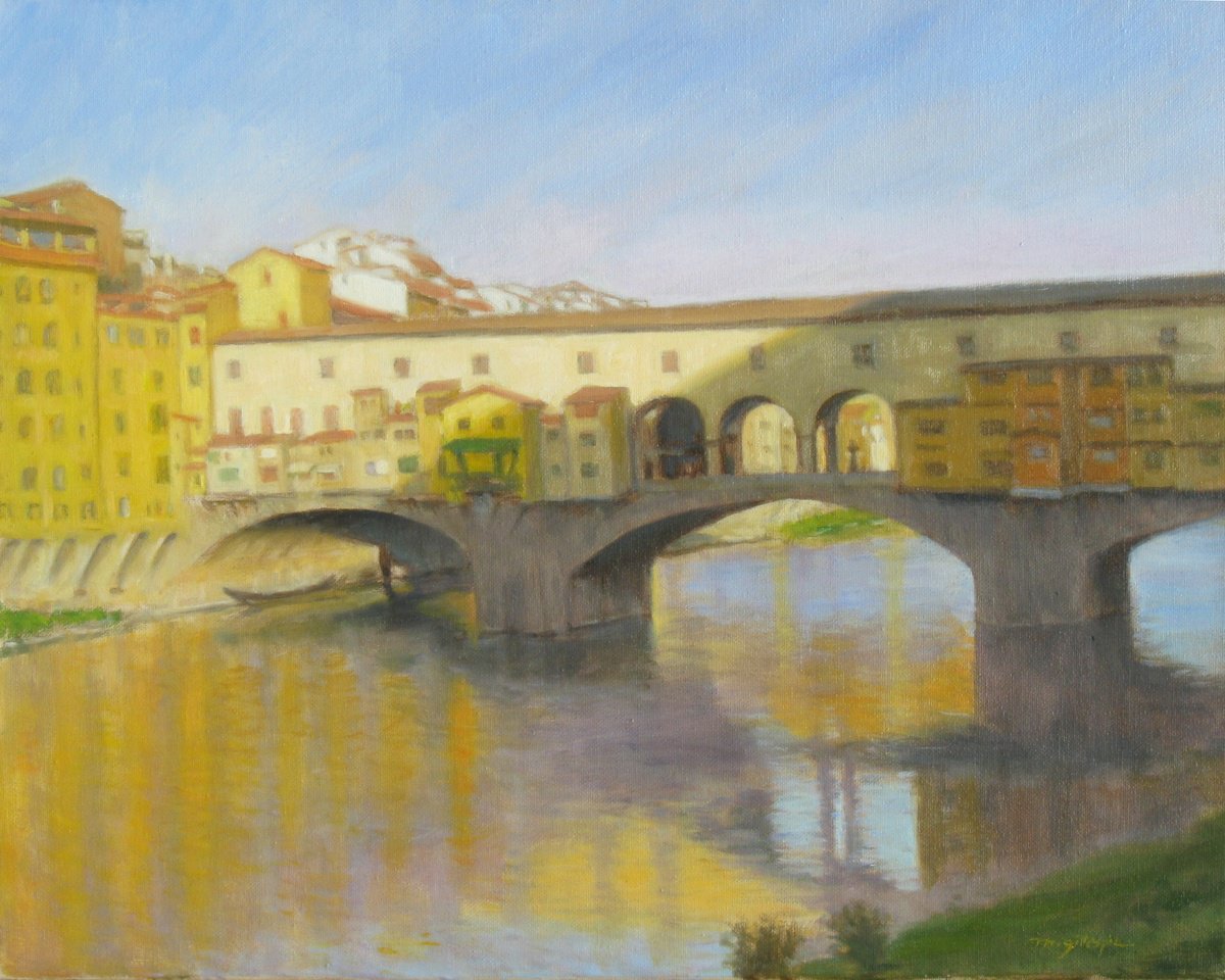 Cityscapes Oil Painting By Michael Gillespie, 20 X 16", The Ponte Vecchio, Original Artwork