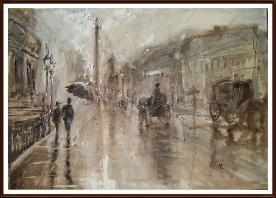 " RAINY LONDON " LARGE FORMAT 100x70cm original painting CITY palette knife GIFT MODERN URBAN ART OFFICE ART DECOR HOME DECOR GIFT IDEA