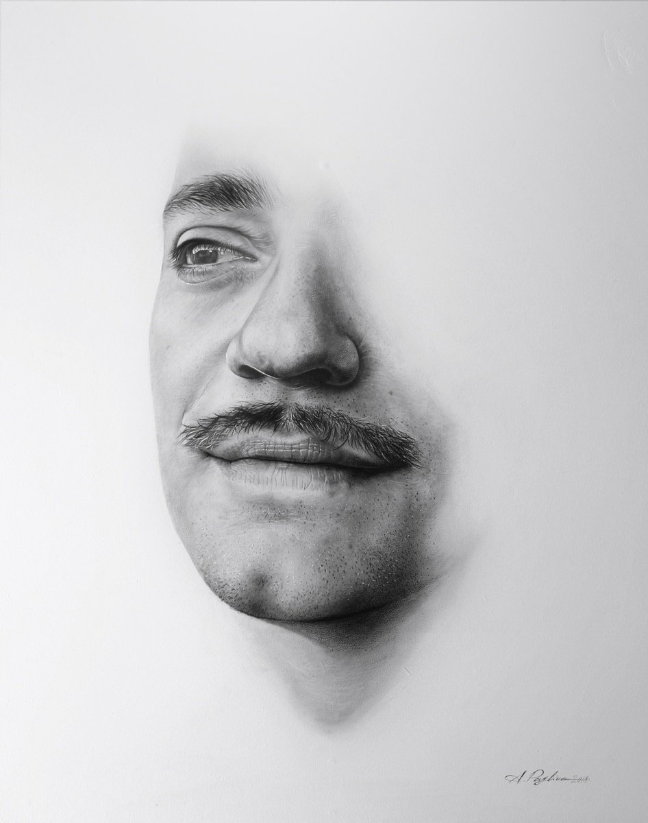 Photorealistic Portrait Pencil Drawing By Alessandra Pagliuca, 20 X 24, Haze, Original Artwork