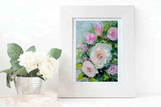 Rose Painting Original Art Abstract Floral Small Oil Artwork Flower Wall Art Mini Oil Painting