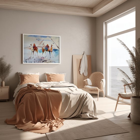 Desert Camel Ferris Wheel Watercolor