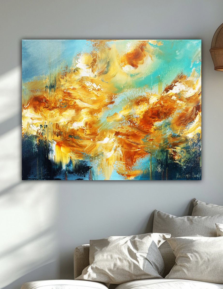 Abstract Acrylic Painting By Andrada Anghel, 28 X 22, Golden Drift, Original Artwork