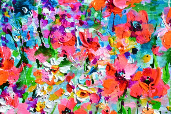 Wild Flowers and Poppies on the Seaside Cliff
