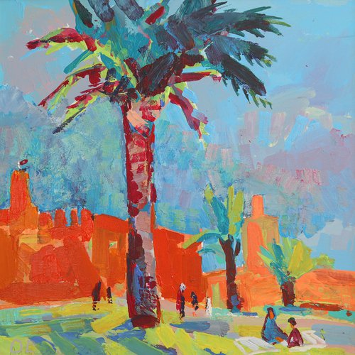 landscape with palm tree by Olesia Lishaeva