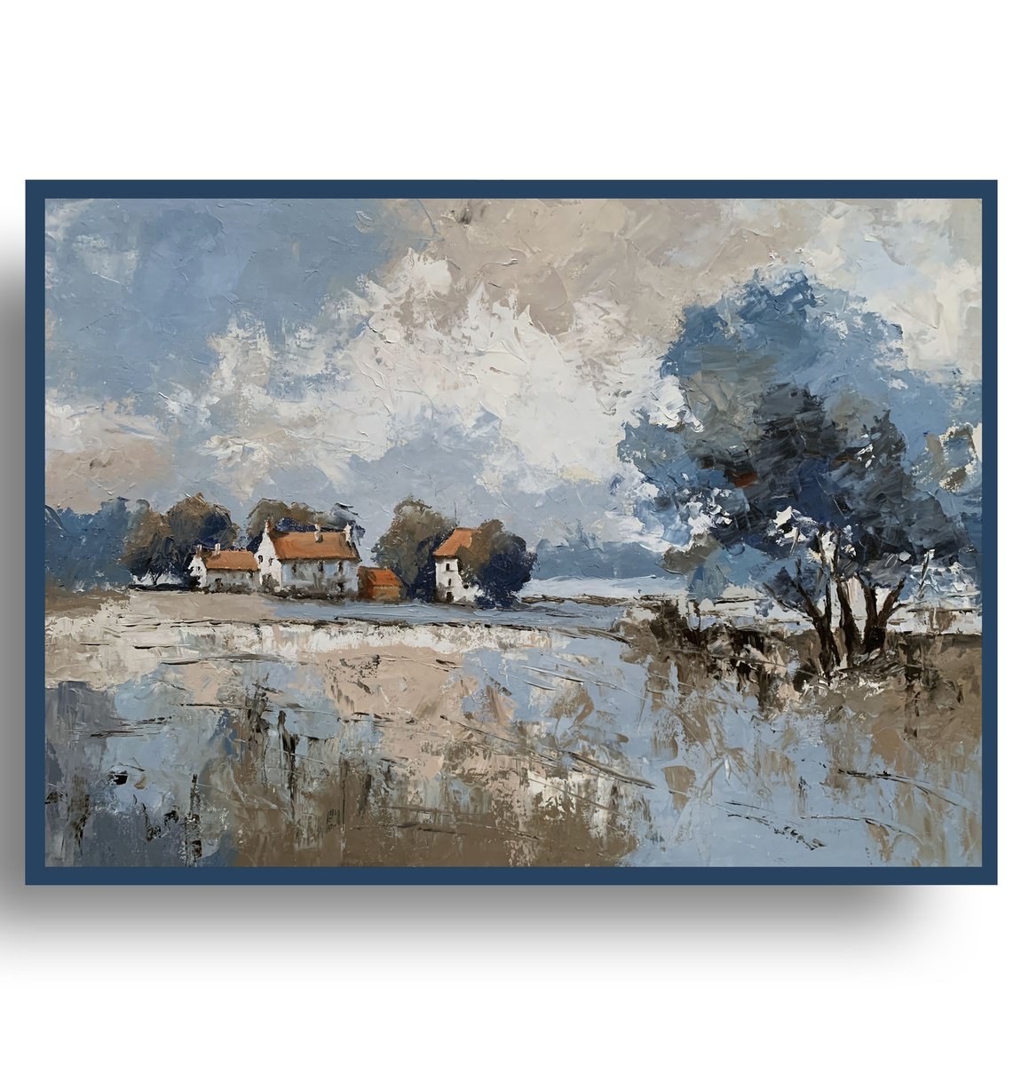 Expressive Landscape Oil Painting By Vita Schagen, 28 X 20", Cloudy Countryside., Original Artwork