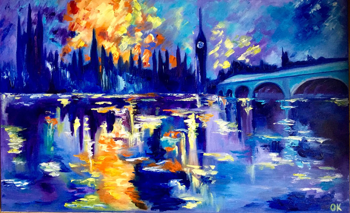 Sunset in London. House of Parliament. LARGE OIL PAINTING by Olga Koval