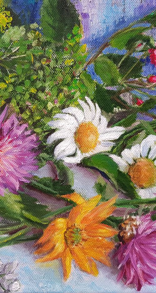 Summer bouquet - 30x24 CM OIL PAINTING (2017) by Mary Naiman