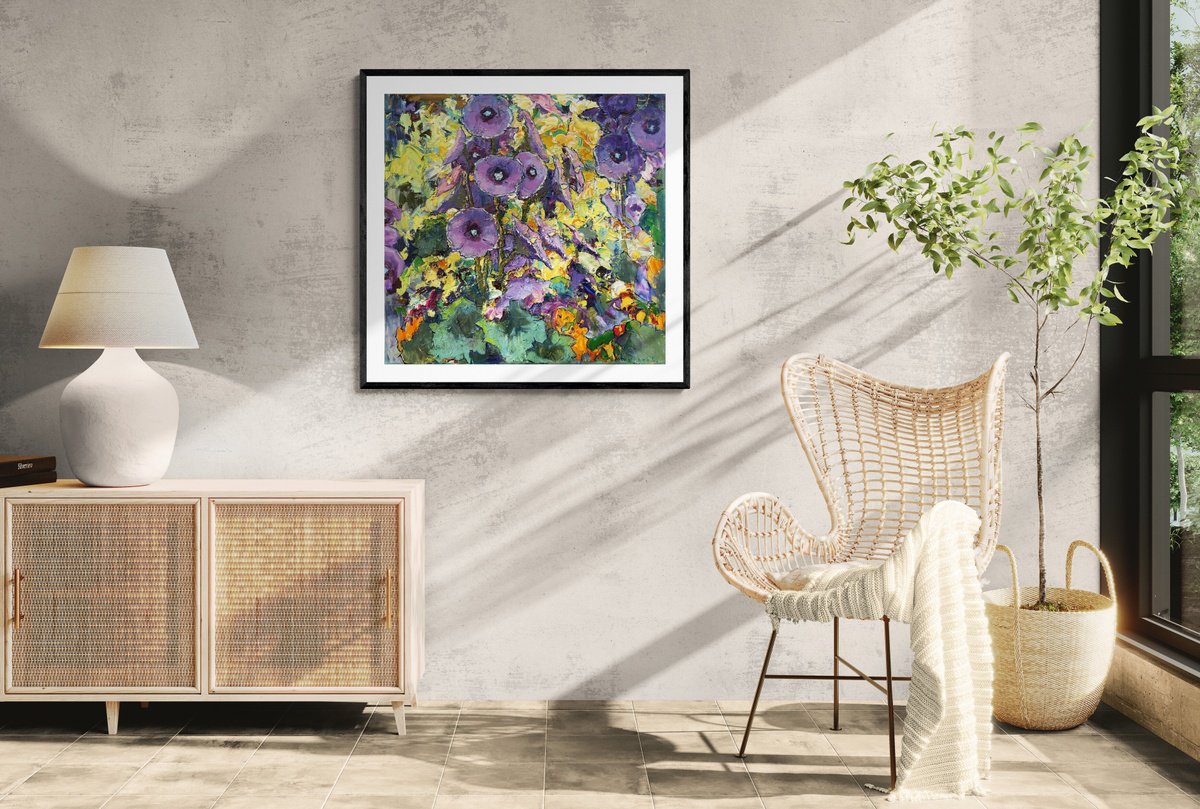 Impressionistic Still Life Oil Painting By Evgeny Chernyakovsky, 27 X 27, Mallow, Original Artwork