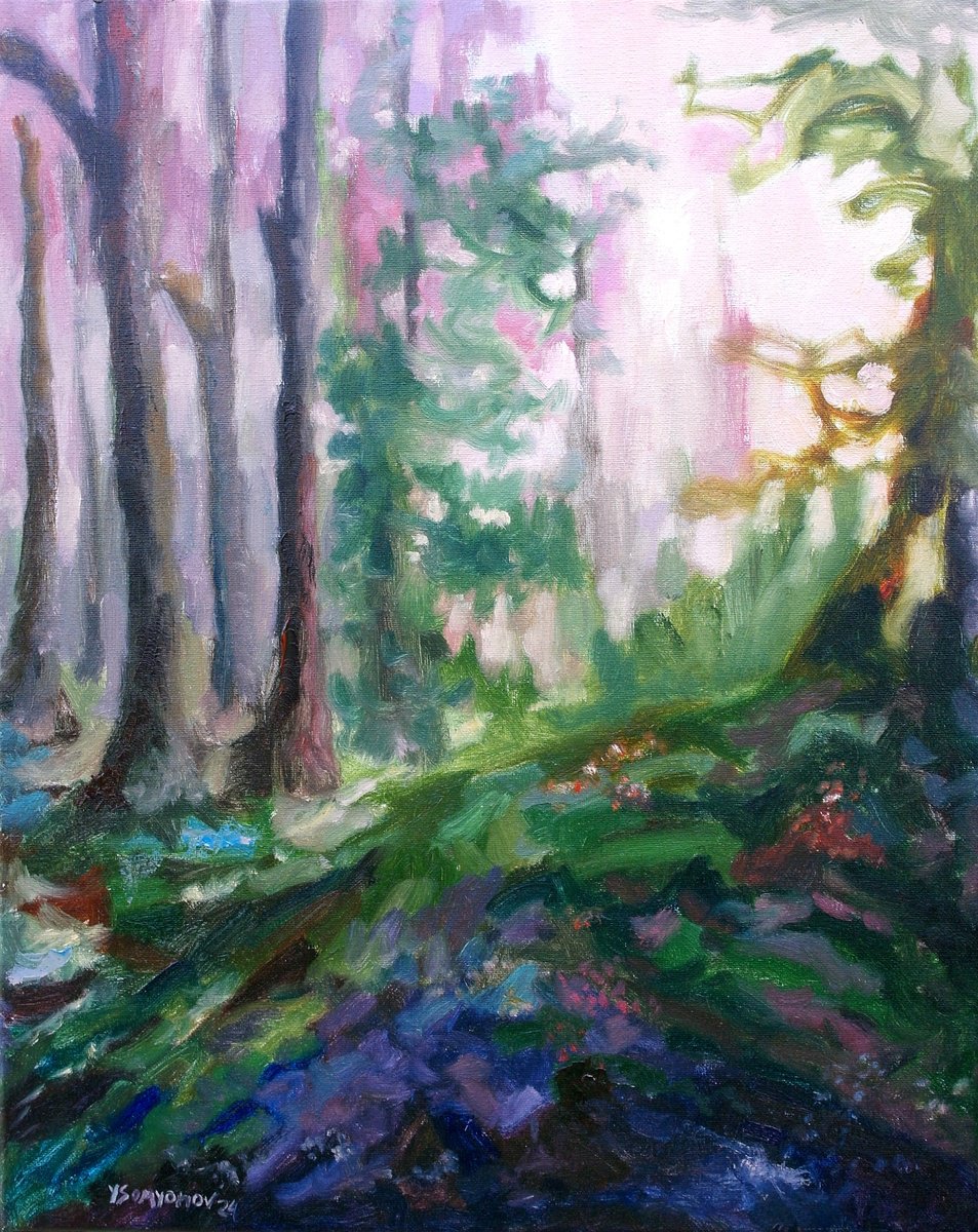 Expressive Abstract Oil Painting By Juri Semjonov, 16 X 20", Old Forest #9, Original Artwork