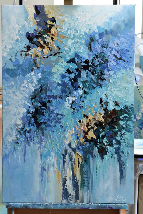 Blue Blossom 24"x36" - Acrylic abstract painting