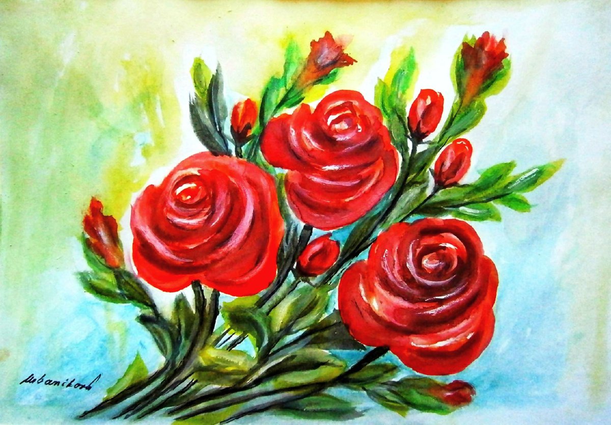 Roses - watercolor 1 by Emilia Urbanikova