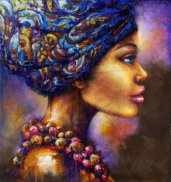 Pearl - portrait of a black woman, original oil painting on canvas