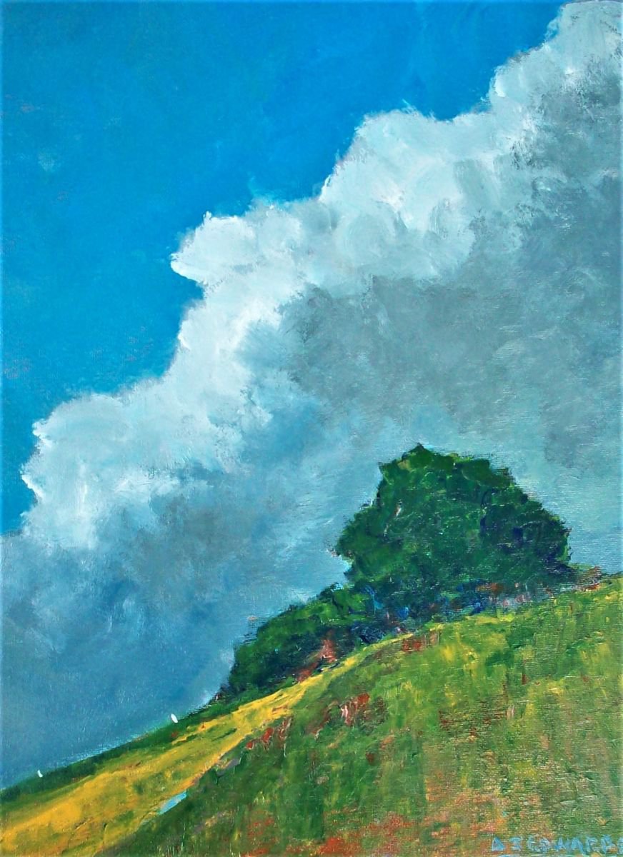 Impressionistic Landscape Acrylic Painting By David J Edwards, 12 X 16, Storm Edge, High Field, Original Artwork