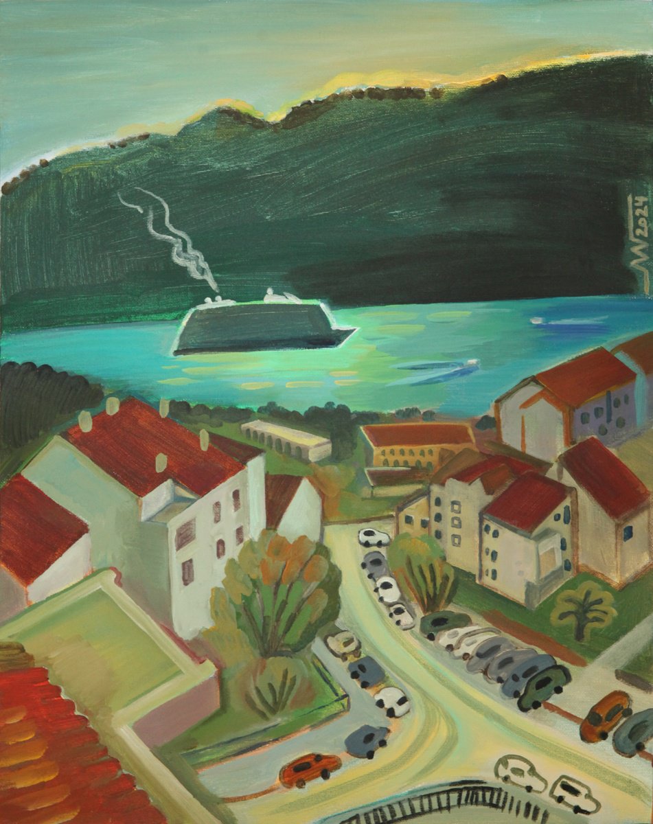 Landscape Acrylic Painting By Marina Gorkaeva, 16 X 20", Dobrota, Original Artwork