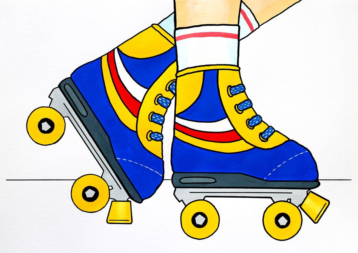 Retro Roller Skate Painting on Unframed A3 Paper by Ian Viggars