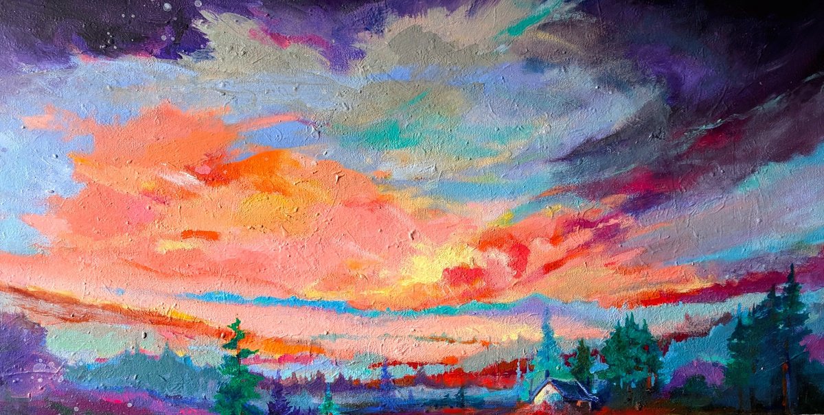 Impressionistic Landscape Acrylic Painting By Kerri Mccabe, 36 X 18", Peaceful Valley., Original Artwork
