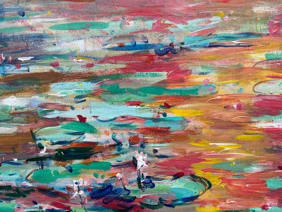 Park, water lilies sunset, 130cm x 95cm