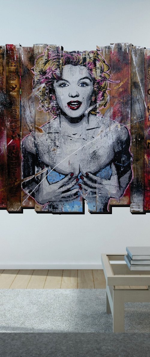 Marilyn... Beautiful Disaster 113cm x 113cm Marilyn Monroe Recycled Wood Urban Pop Art by Franko